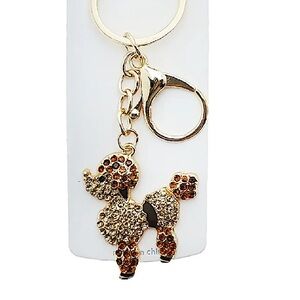🎅🏻 SALE! Poodle crystal keychain or bag charm Gold Dog Keychain in brown gold